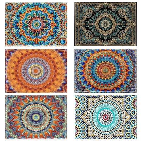 Mandala Style Islamic Bohemian Pattern The Four Seasons Placemats Set of 6-12 X 18 Inch - Seasonal Holiday Decoration Place Mats Stain Resistant Wipeable Table Mats for Party Outdoor Dining Holiday