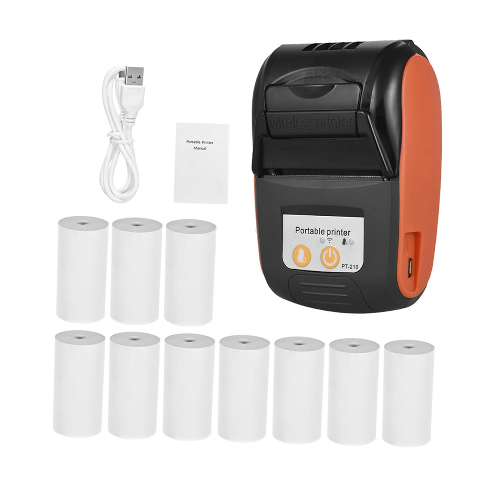Impresora de Recibos Portátil,Mini Impresora Térmica Portátil Pt-210 de 58 mm para Tiendas Minoristas Restaurantes Fábricas Logística,10 Rollos de Papel Compatible con iOS Android