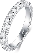 BORUO Sterling Silver Cubic Zirconia Ring - Elegant 3mm Silver Band - Sterling Silver Rings for Women - Perfect for Gifting 925 Sterling Silver Rings Size 4-12