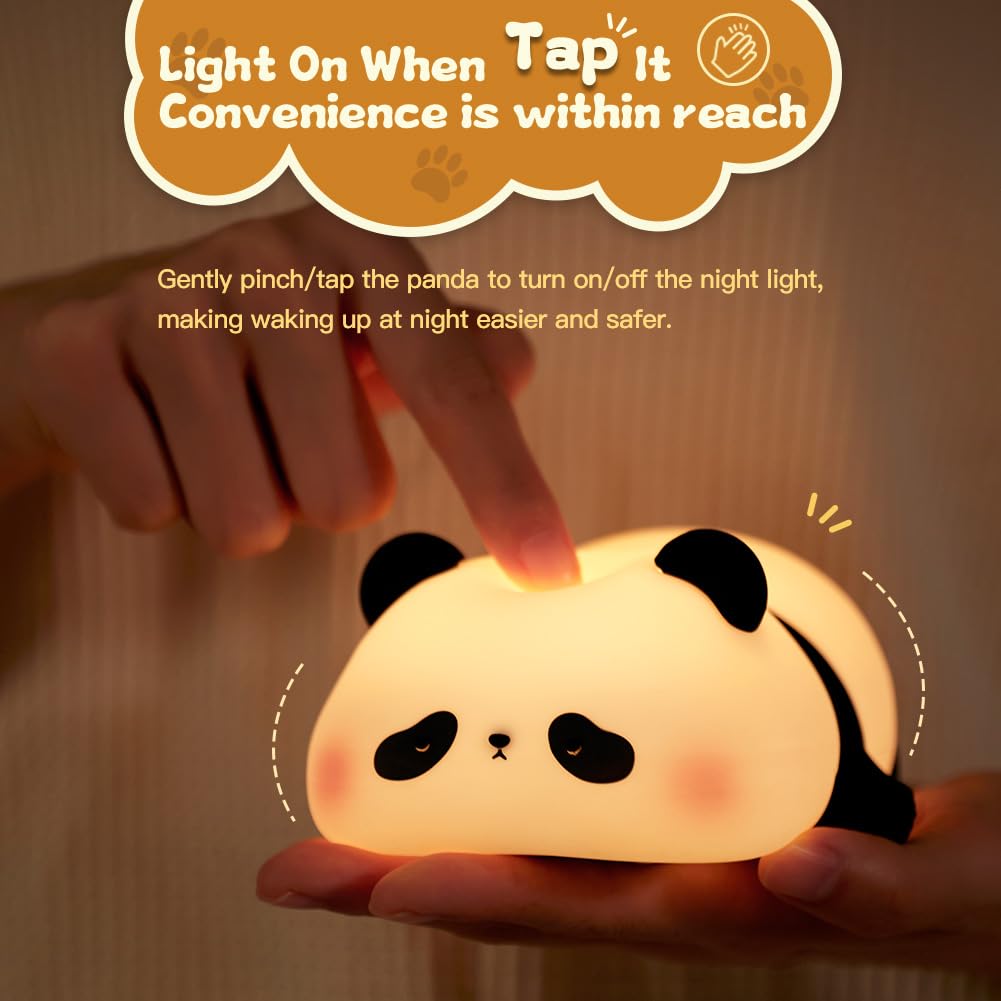 URAQT Panda Night Light for Kids Rechargeable Cute Animal Squishy Silicone Touch Lamp - Image 2