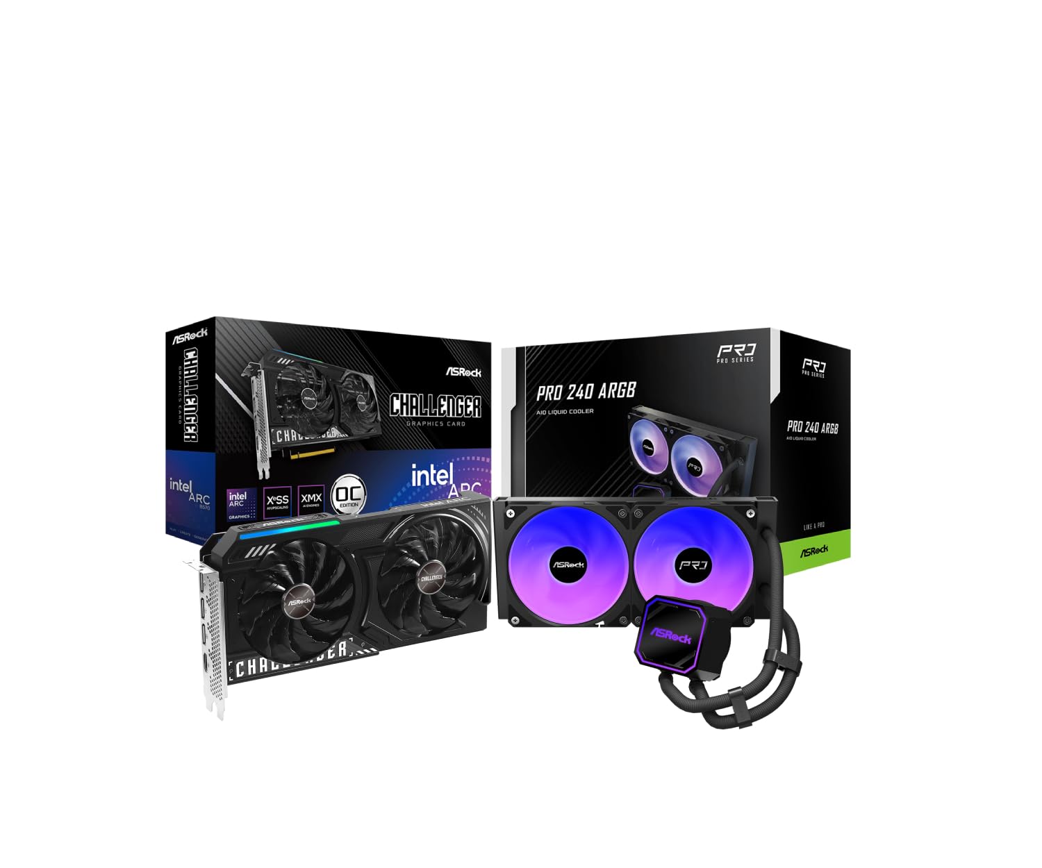 ASRock Intel Arc B570 Challenger 10GB OC & Pro 240 ARGB AIO Cooler Bundle | Smart 1440p Gaming & Content Creation with ARGB
