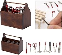Vista 2 de eecoo - Caja de herramientas para casa de muñecas, caja de herramientas en miniatura de madera, modelo para casa de muñecas 1/12, accesorios con 8