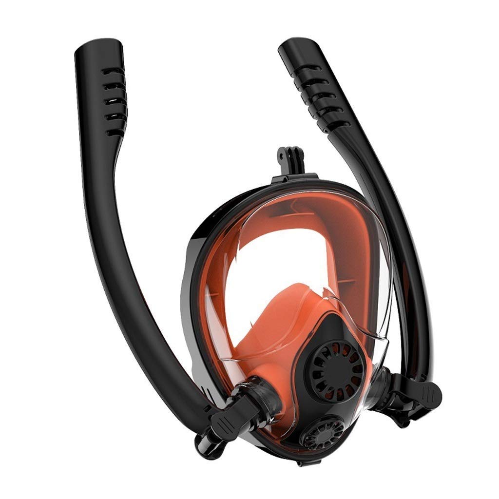 Snorkel Mask Full Face Free Breathing Backstroke Swimming Double Tubes 180° Panoramic View Easy Breath Anti-Fog Anti-Leak with Camera Mount