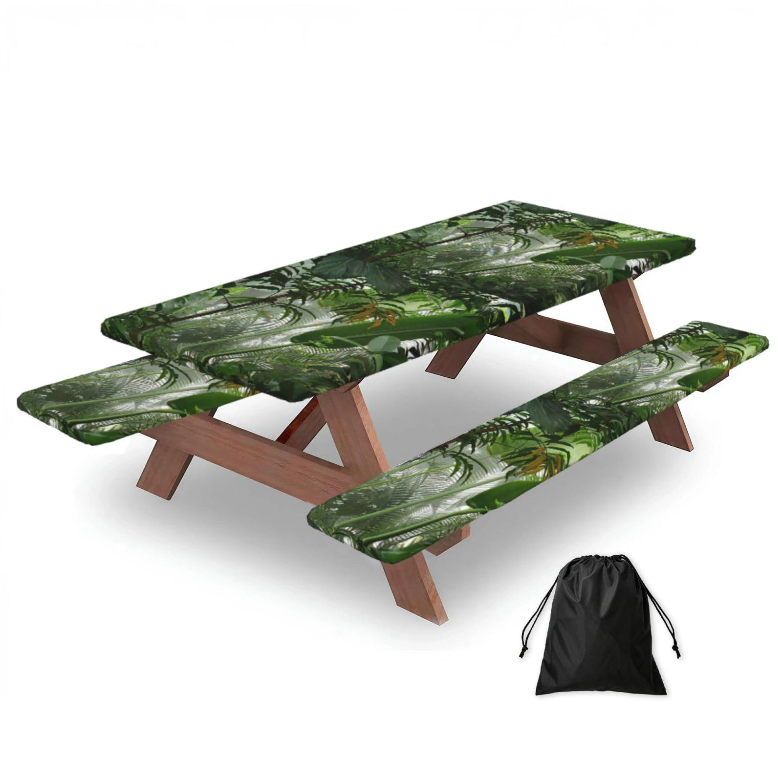 Yqxwjl Black Tropical Rainforest Jungle Scene Print Camping Essentials Waterproof Camping Table And Bench Cover With Drawstring Bag 183 Cm