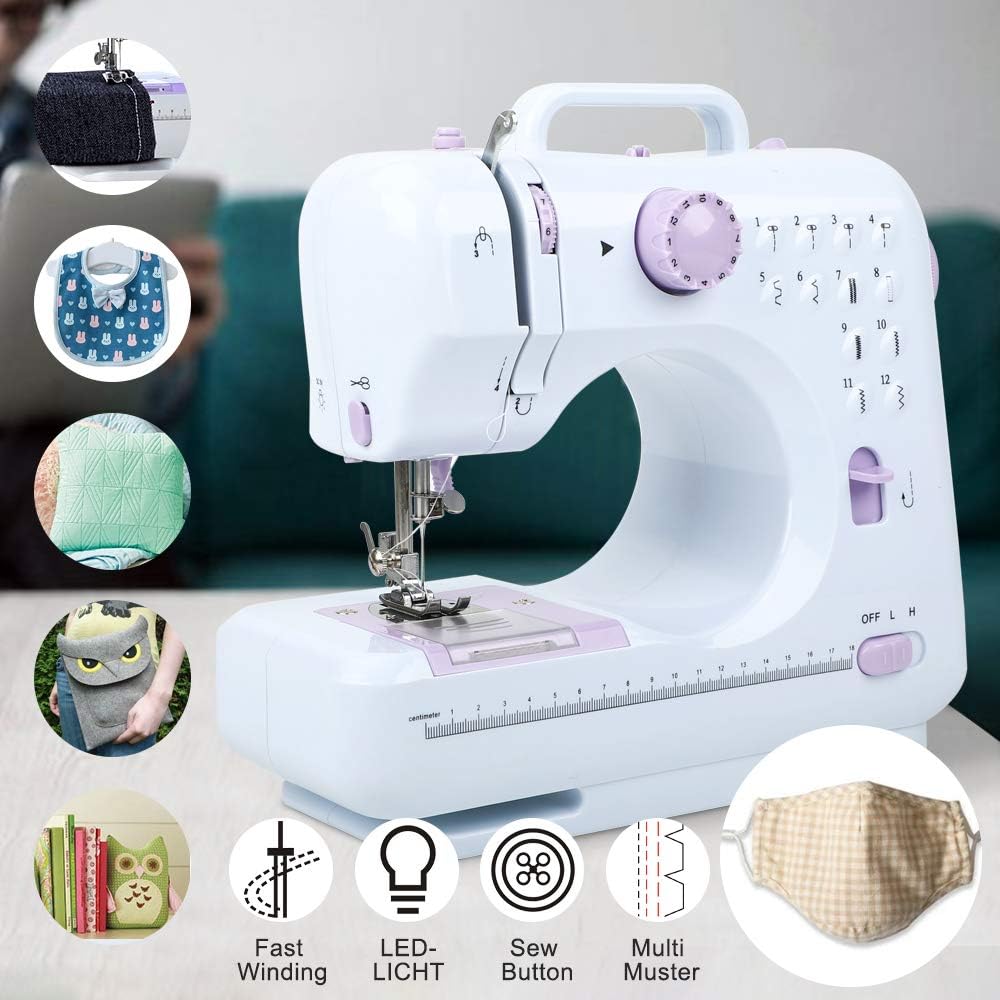 Triclicks Mini máquina de coser portátil con pedal, 12 ...