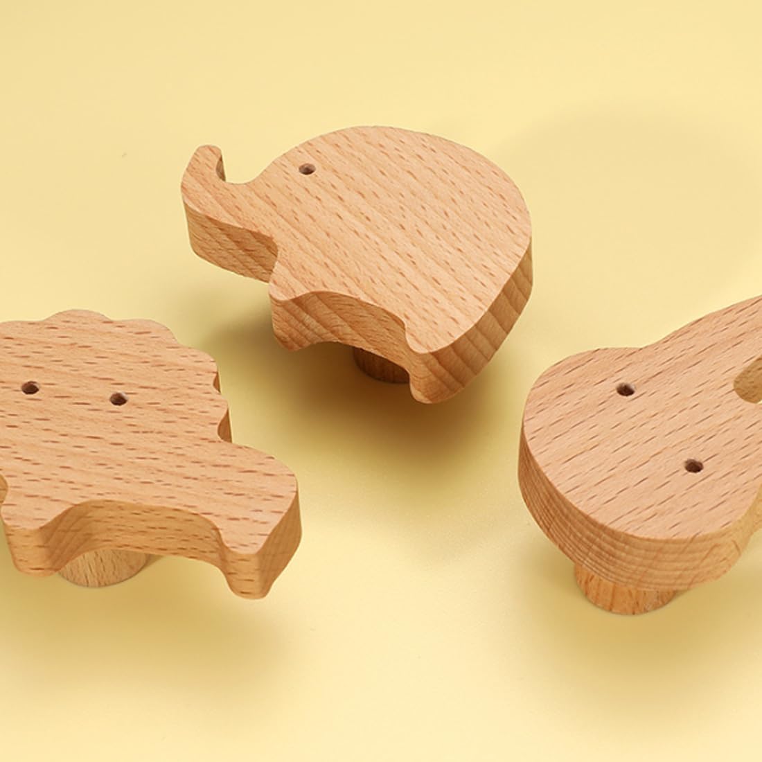 Lot de 4 boutons d'armoire en bois d'animaux - Pour enfants - Décoration naturelle - Boutons de meubles et de porte d'armoire