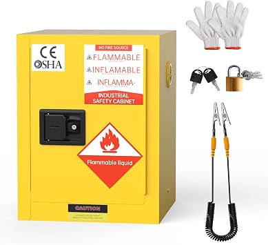 Flammable Storage Cabinet 17" x 17" x 22", 12 Gallon Galvanized Steel Flammable Cabinet, fire Resistant Cabinet, Chemical, Yellow