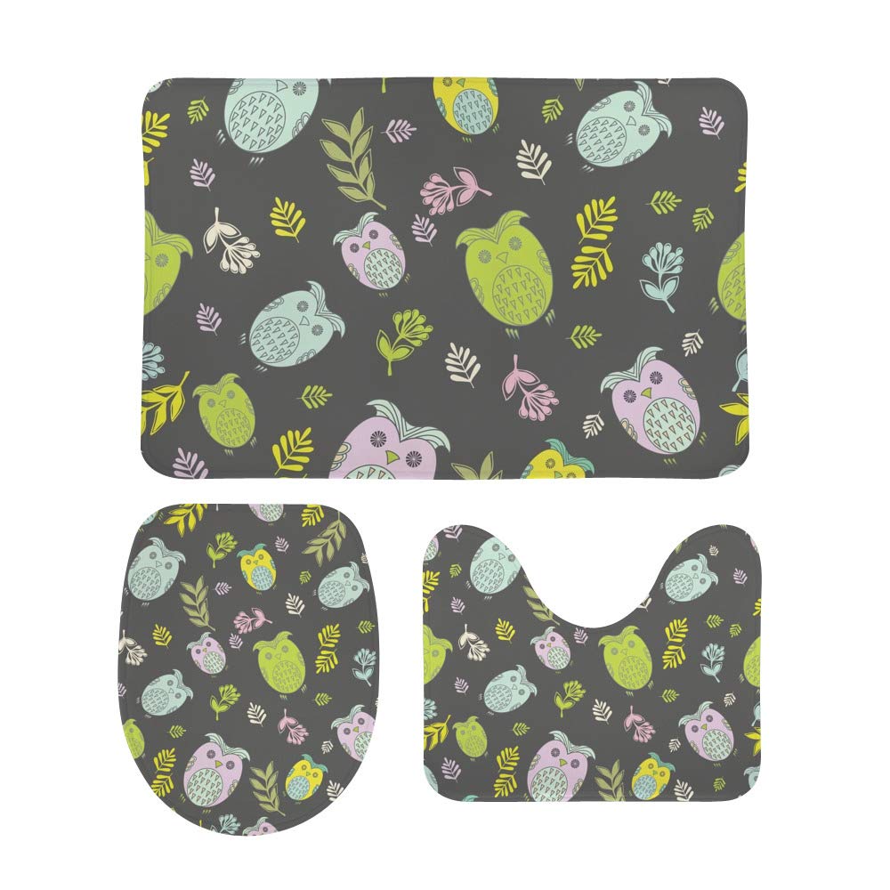 Tapis de bain motif hibou pour porche et cuisine, lot de 3 tapis d'intérieur doux