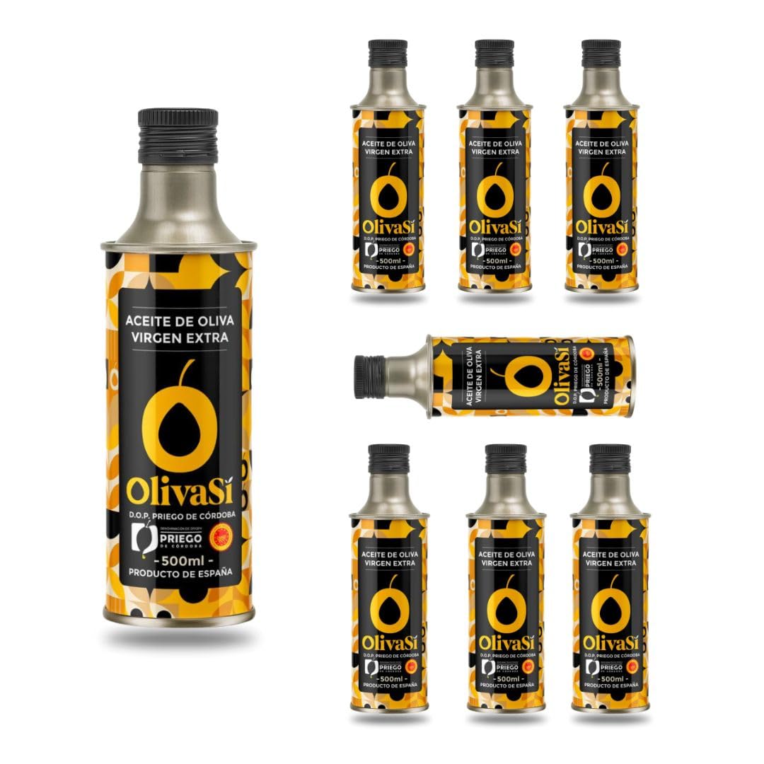 OLIVA SÍ Golden Edition - Aceite de Oliva Virgen Extra 500ml Formato Lata | D.O.P. Priego de Córdoba | AOVE Gourmet Premium | Premiado en Concursos Internacionales y Nacionales (Caja 8 unidades)