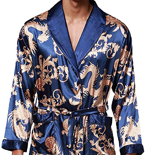 Mens Satin Robe Silk Long Sleeve Kimono Bathrobe Sleepwear Loungewear4