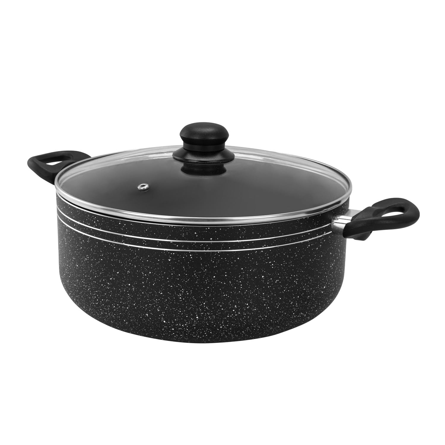 Royalford Casserole Dish with Tempered Glass Lid | Cooking Pot, Induction Stockpot Saucepan with Non-Stick Coating | Aluminium Cookware, Suitable for Multiple Hobs | Black (28 Cm)