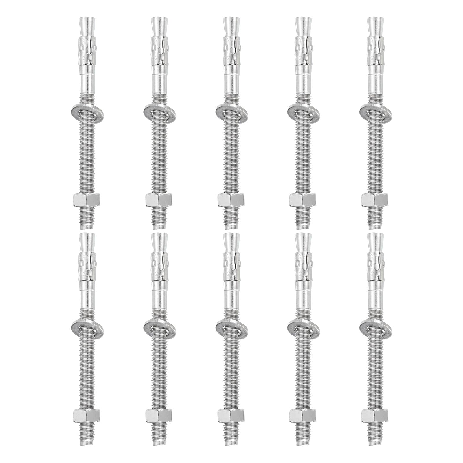 QUARKZMAN 10 Pc Ancora A Cuneo 1/2" x 6" Bulloni Per Calcestruzzo In Acciaio Inox Standard Resistente Per Supporto Parete Cemento (Include Dadi E Rondelle Tono Argento)