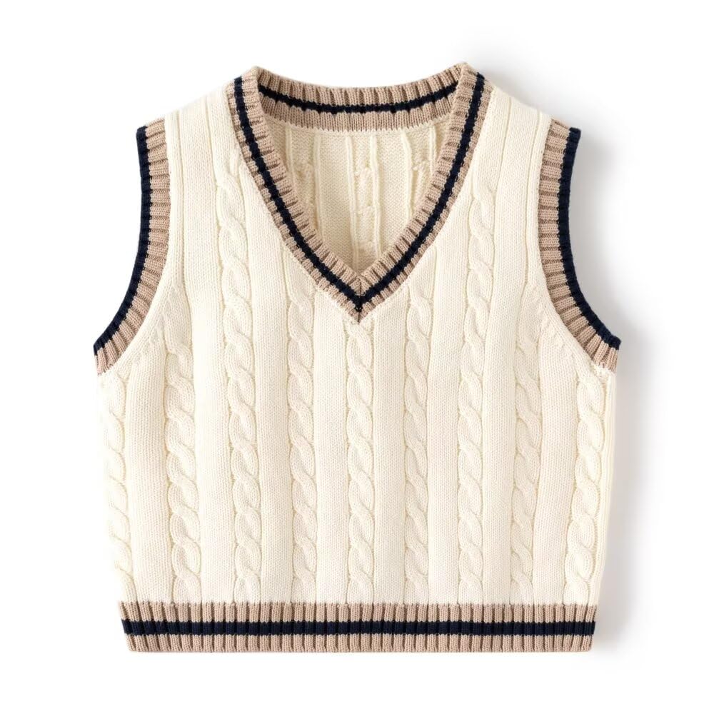 Little Boy Heart Striped Sweater Vest,Baby Girl Khaki Knit Waistcoat,Toddler Top