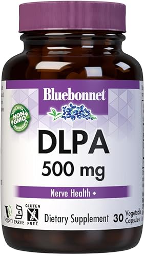 Bluebonnet Nutrition DLPA (DL-fenilalanina) 500 mg, aminoácido de forma libre, para apoyo del sistema nervioso, sin soja y gluten, sin OMG, kosher,