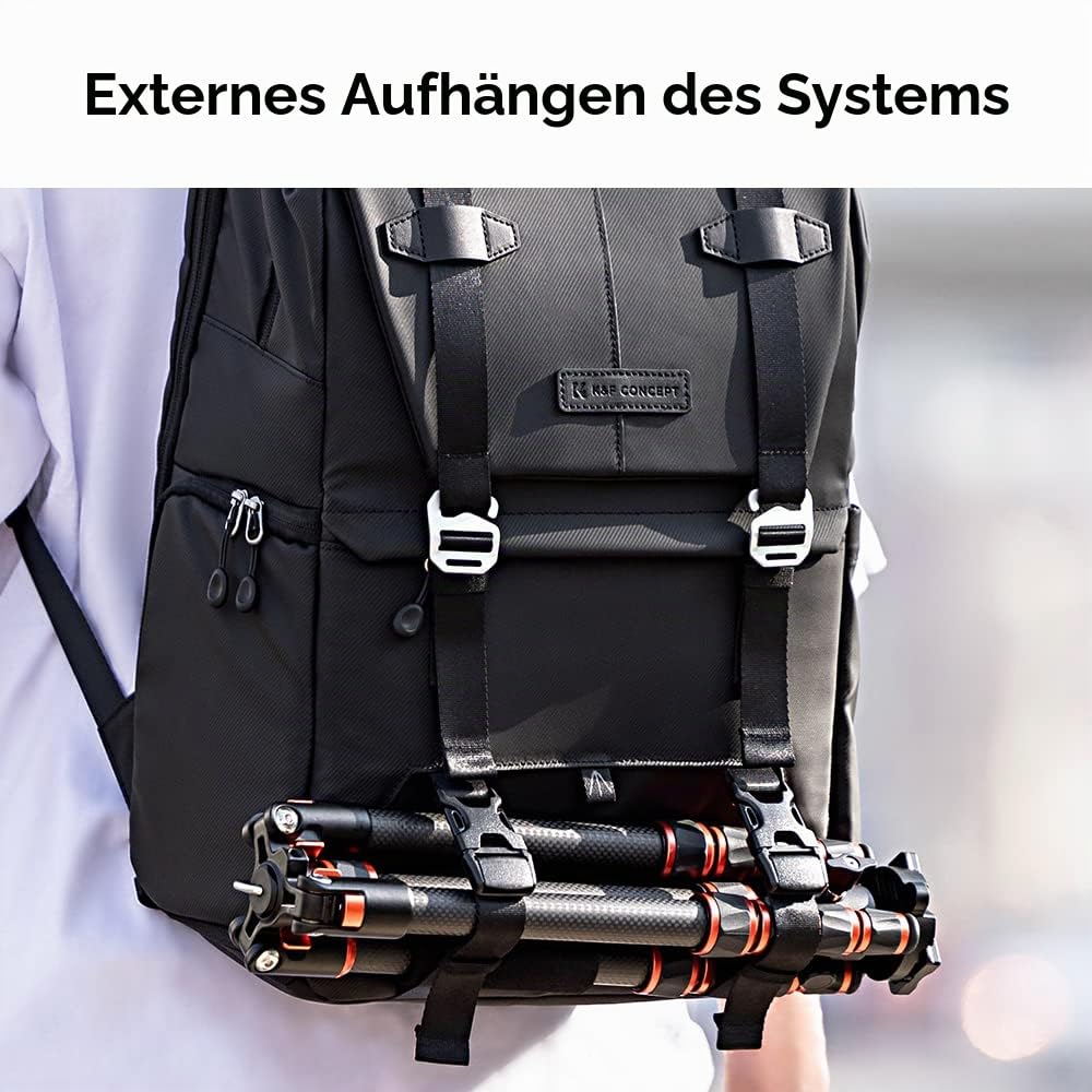 K&F CONCEPT Kamerarucksack 20L, Große Camera Backpack 15,6 Zoll Laptopfach, Spritzwassergeschutzt Fotorucksack mit Regenschutz, Kameratasche Groß für DSLR SLR (Schwarz)