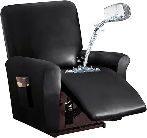 JOKIVTOU Funda elástica de piel sintética de 123 asientos, con bolsillos laterales, impermeable, funda para sofá reclinable, protector de muebles