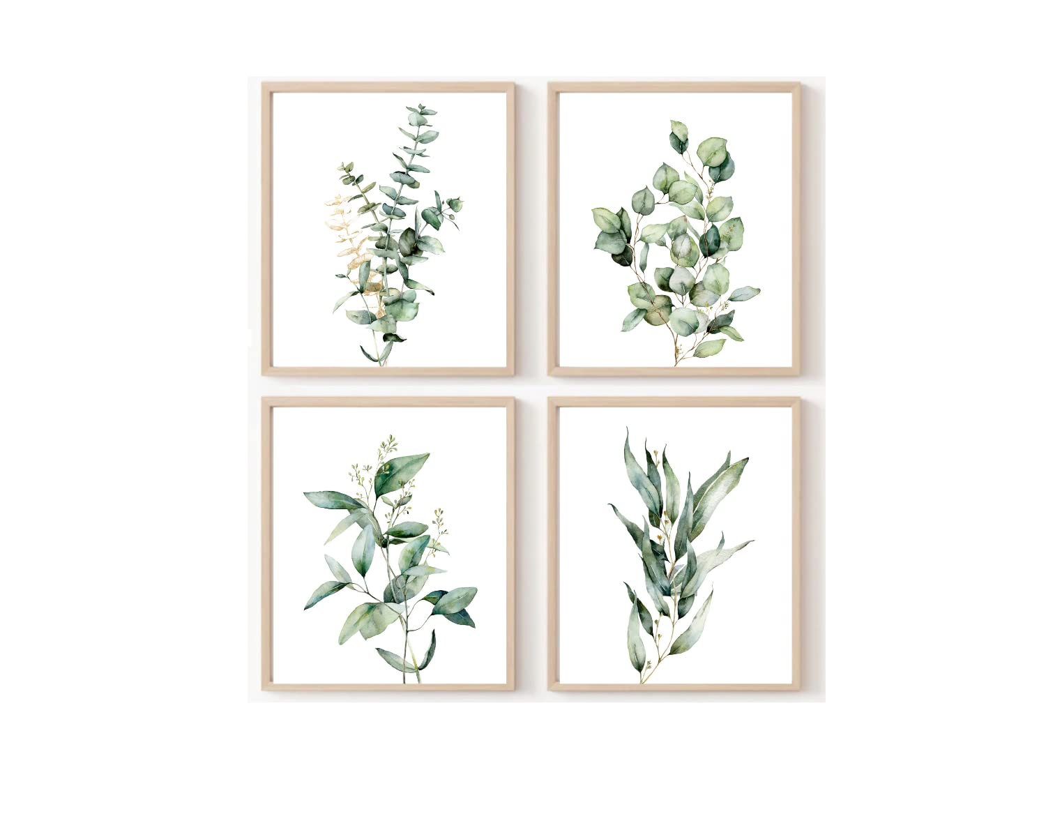 VEEDOOSet of 4 Botanical Wall Art Prints - Bathroom Wall Decor - Sage Green Floral Flower Leaves Wall Art - Eucalyptus Plant Wall Decor - Boho Wall Decor for Bedroom, Office & Home (UNFRAMED) (8x10)