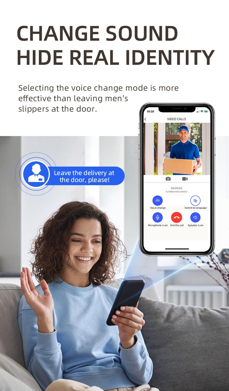 Timbre inalámbrico de video con energía solar, timbre inteligente HD con cambiador de voz de conversación bidireccional, cubierta resistente a la intemperie y monitoreo de movimiento