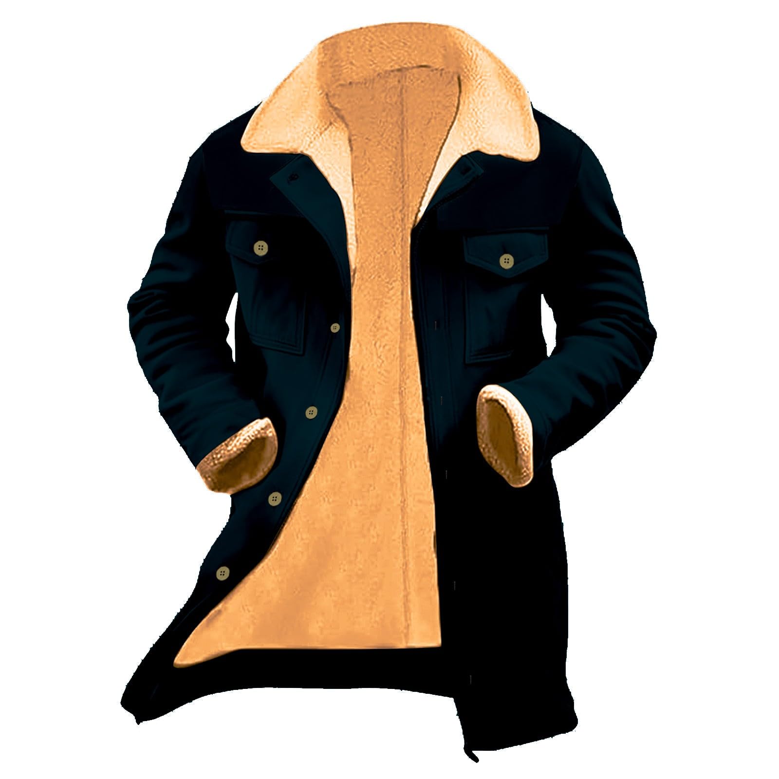 Manteau long en coton Sherpa à revers boutonné pour homme | Cardigan d'hiver épais et chaud multi-poches – Manteau d'extérieur décontracté pour l'extérieur – Vêtement de rue confortable