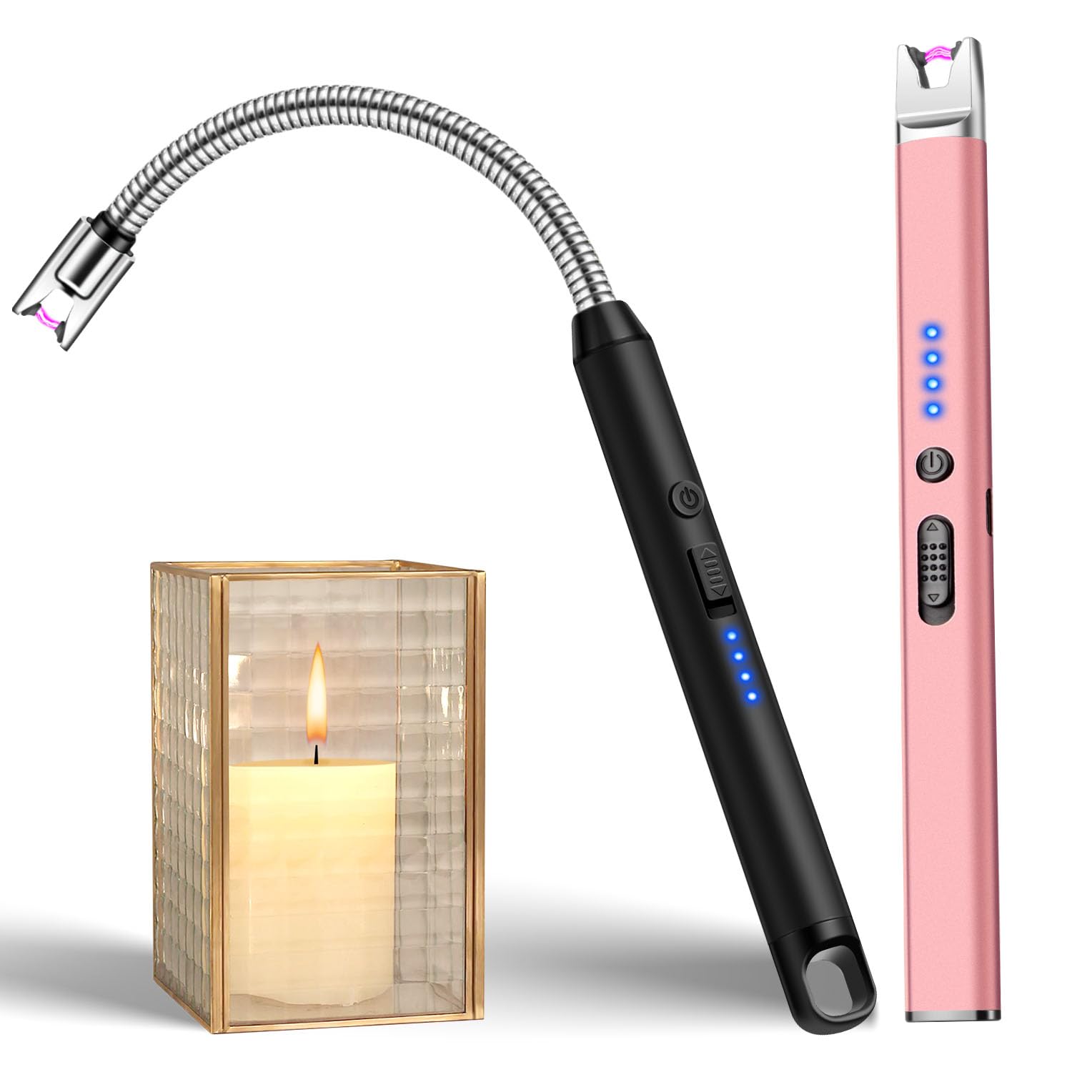 LcFun 2 Pack Candle Lighter Electric USB Rechargeable Plasma Arc Lighter with Safety Lock Windproof Flameless Long Lighters