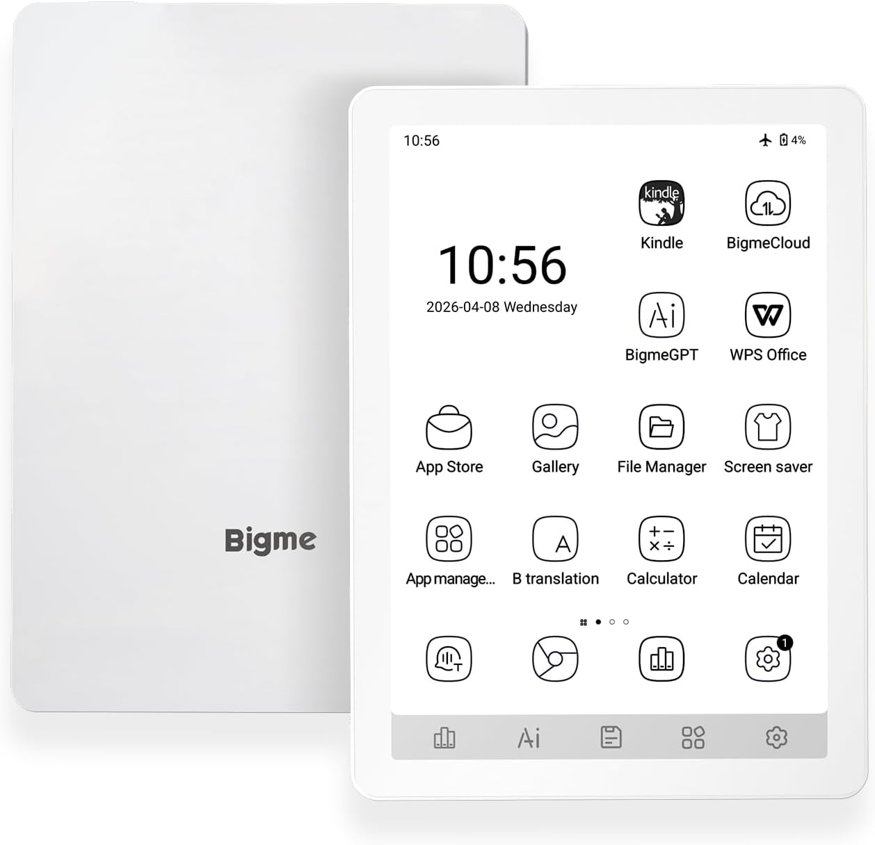 Bigme B6 Black and White Display E-Reader 4GB RAM + 64GB Storage, 36-Level Adjustable Cold and Warm Light, Android 14 OS Epaper Tablet