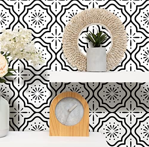 Peel and Stick Wallpaper Boho Contact Paper for Cabinets Black and White Wallpaper for Bedroom Geometric Wallpaper Self-Adhesive Wallpaper Kitchen Wallpaper Drawer Liner Waterproof Vinyl 17.5“×197”