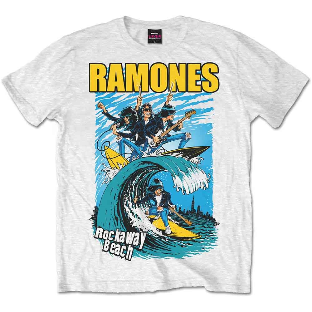 Rock Off Officially Licensed Products Men's White Ramones Rockaway Beach Official Tee T-Shirt Unisex (Xx-Large)