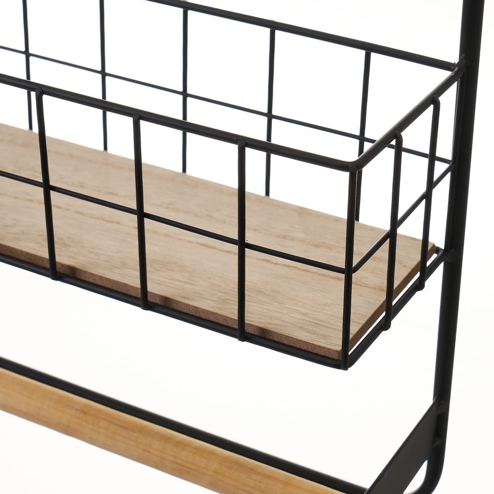 LOLAhome Estante de metal negra con portarrollos de 34x10x39 cm