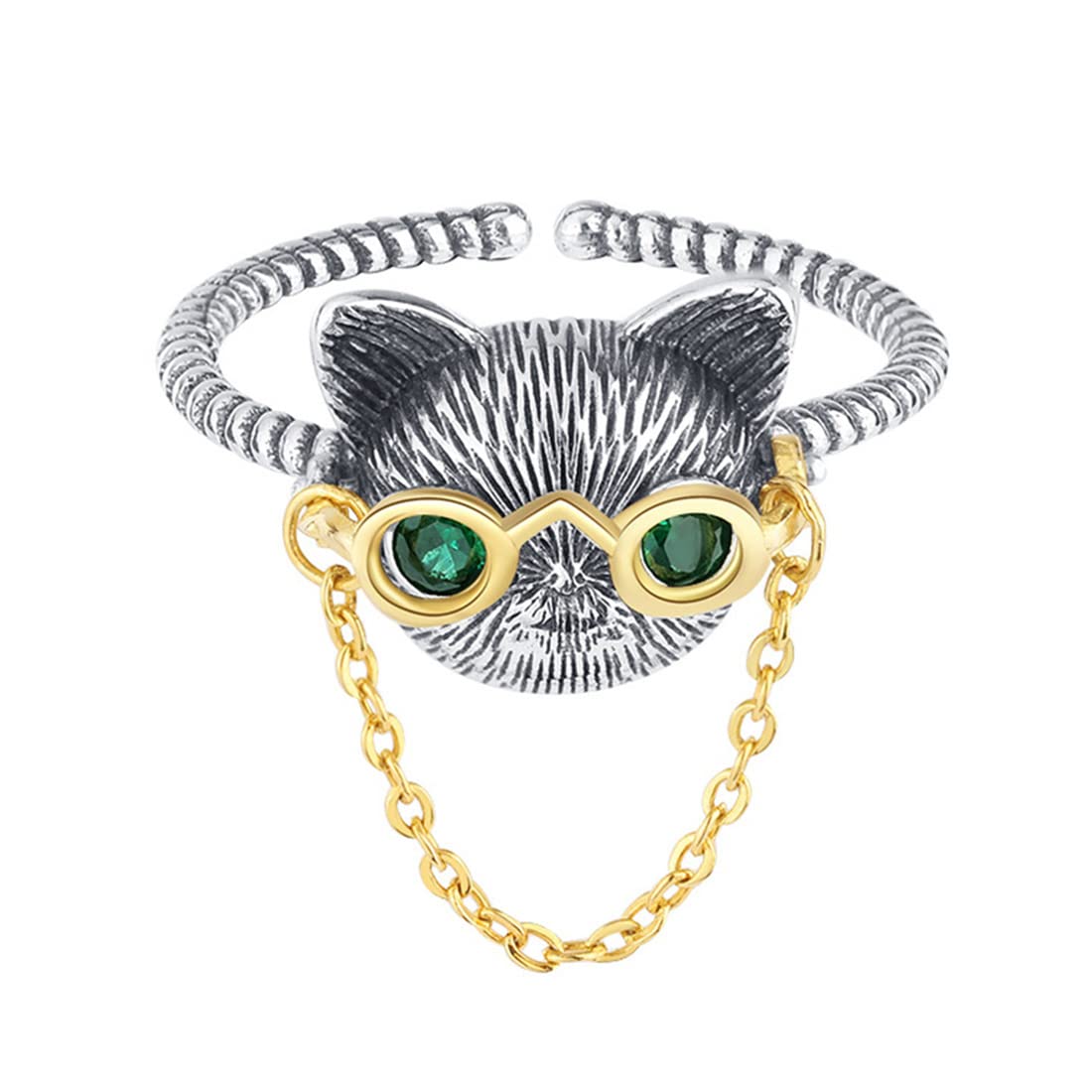 Bague en argent sterling yeux verts pour femme bijou tendance et anneau brillant