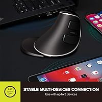 Vista 6 de DeLUX Mouse ergonómico inalámbrico con 4000 DPI, mouse vertical con receptor USB y BT1 + BT2, 6 botones y reposamanos extraíble para computadora