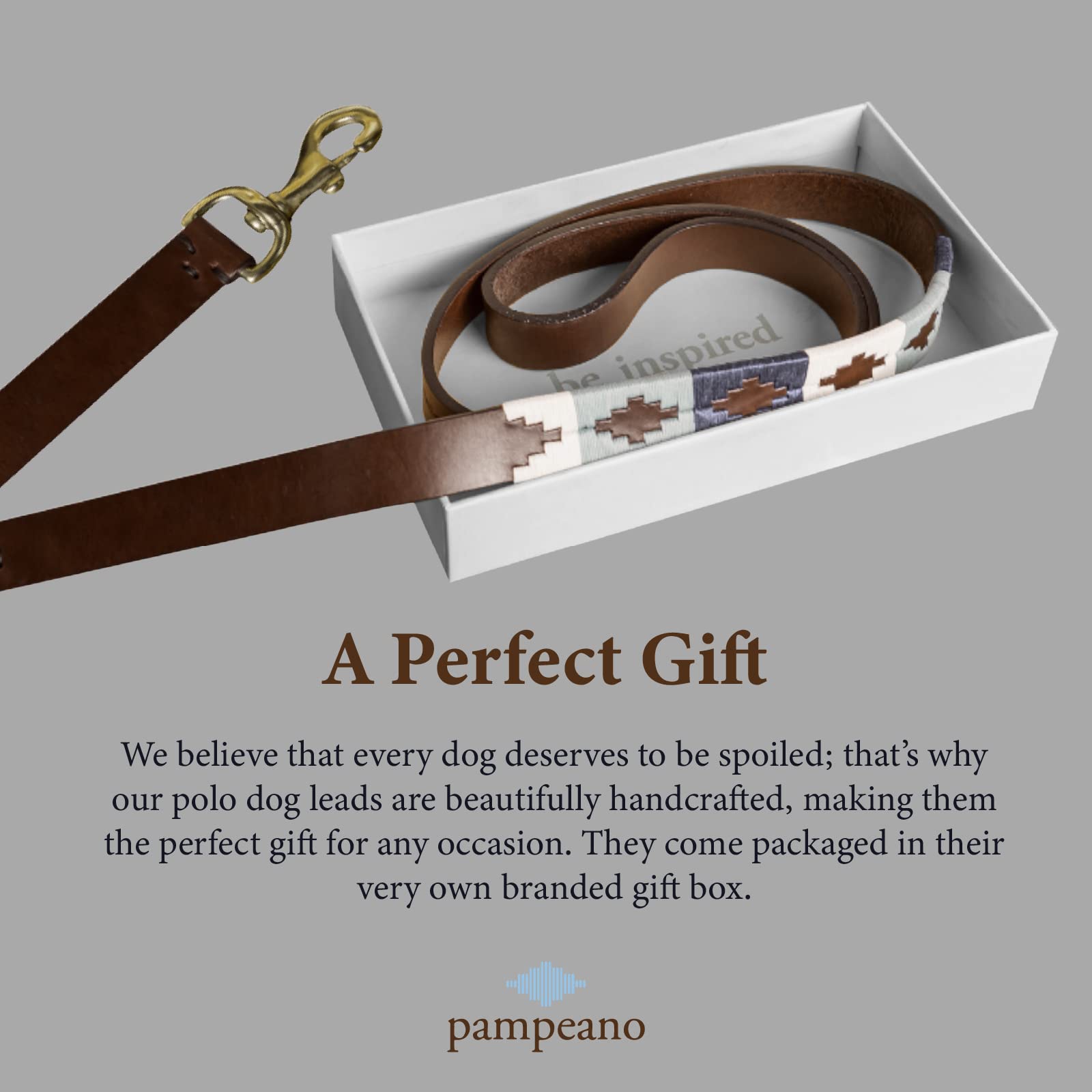 pampeano | Roca - Correa para Perro de Polo de Cuero Argentino Premium Hecha a Mano - Caja de Regalo | Todos los Perros | 2,5 cm de Ancho, 115 cm de Largo | Cierre de Acero Inoxidable