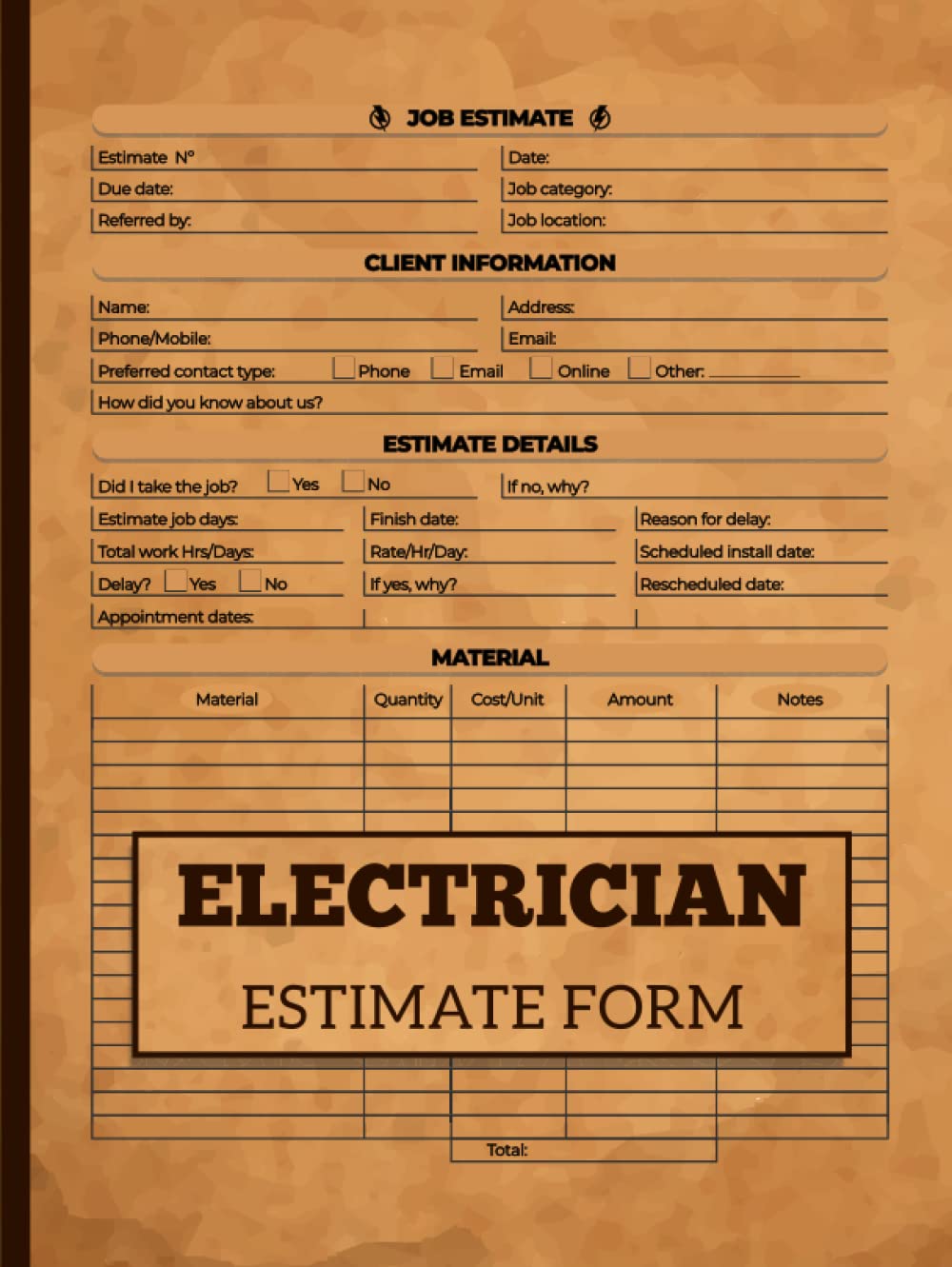 Buy Electrician Estimate Form Electrical Estimate Book Job Estimate Quote Record Book For