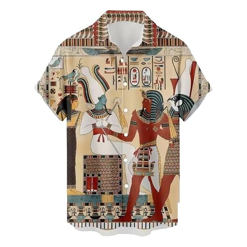 Keepmore Men's # 1 Short Sleeve Hawaiian Shirt Ancient Egyptian Pharaohs Graphic Pattern 3D Printed Button Down Shirts Aloha Harajuku Streetwear Summer Beach Holiday Beach Top