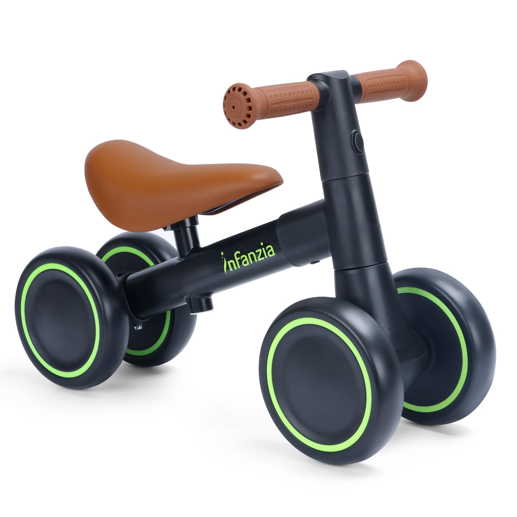 INFANZIA Baby Balance Bike for 12-36 Month Boys Girls, 1 Year Old Toddler First Bike No Pedal with Adjustable Seat, Infant 4 Wheels Bicycle Ride On Toys Kids First Birthday Gifts (Black)