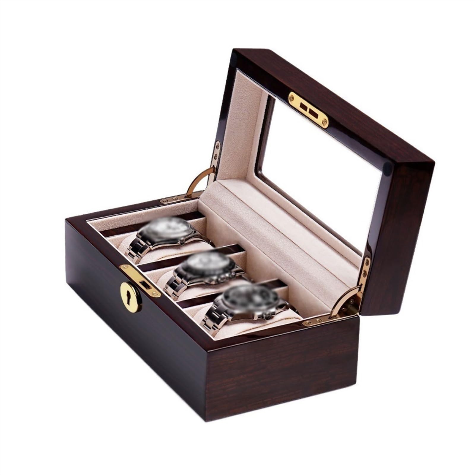 CLoxks Uhren Aufbewahrungsbox Hochwertige Holzlack-Uhrenaufbewahrungsbox mit DREI Karierten Uhrenhaltern. Uhrensammlungsbox Uhrenbox (Color : Schwarz)