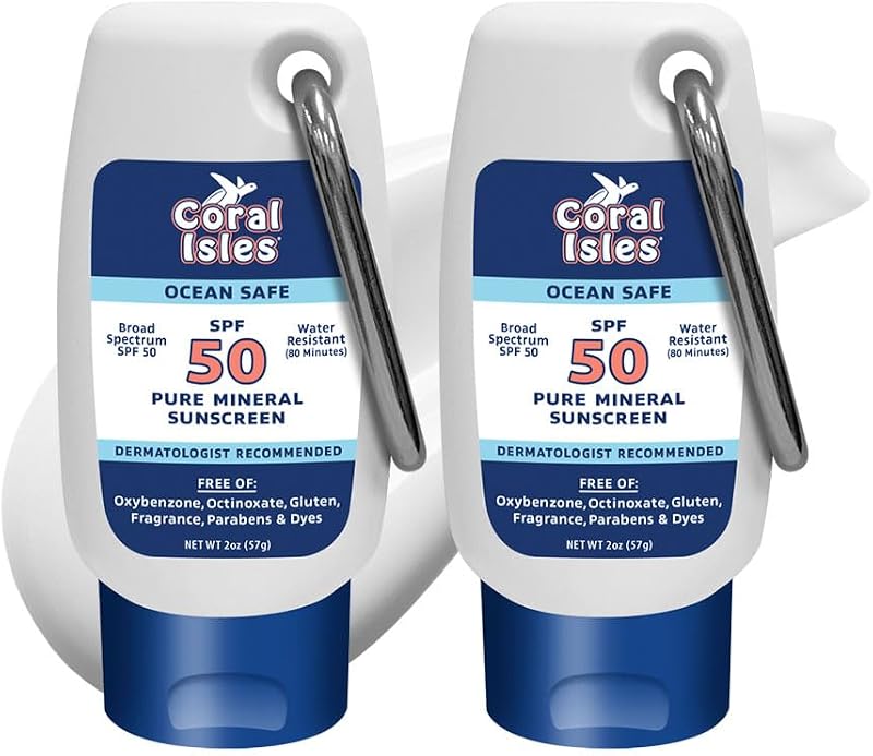 Protetor solar corporal mineral Coral Isles SPF 50, 60 mL, Pacote com 2