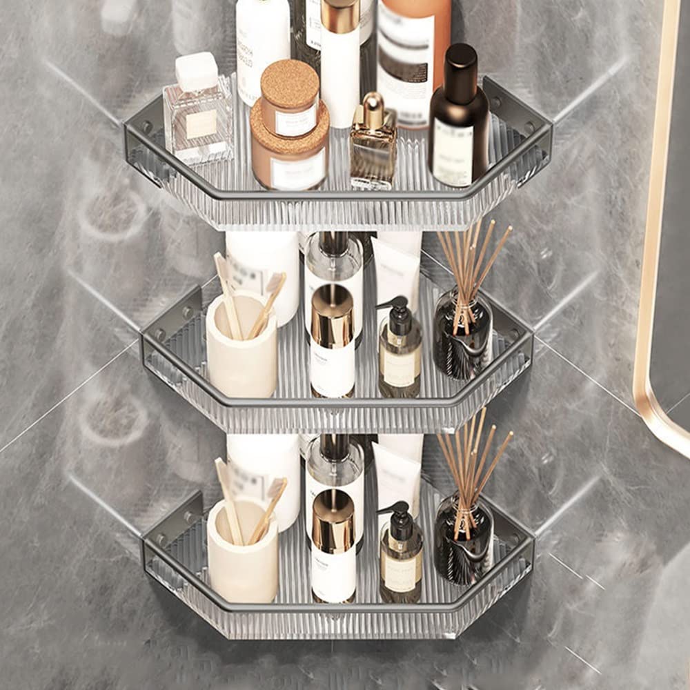 BAHELS Corner Shower Caddy Bathroom Floating Shelves Multi-Purpose Triangle Shelf Wall Mounted Storage Rack Kitchen Acrylic Condiment Wall