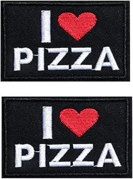 Heiorpai 2Pcs I Love Pizza Patch Embroidered Decorative Hook and Loop Fasteners Backing Patch