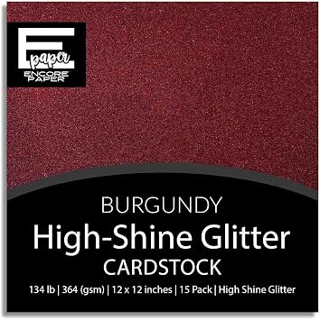 BURGUNDY Glitter Luxe Cardstock - 12x12 Inch, 15 Pack | 134 lb Cover 364 gsm | High-Shine Red Glitter | Solid Core Acid & Lignin Free | Encore Paper