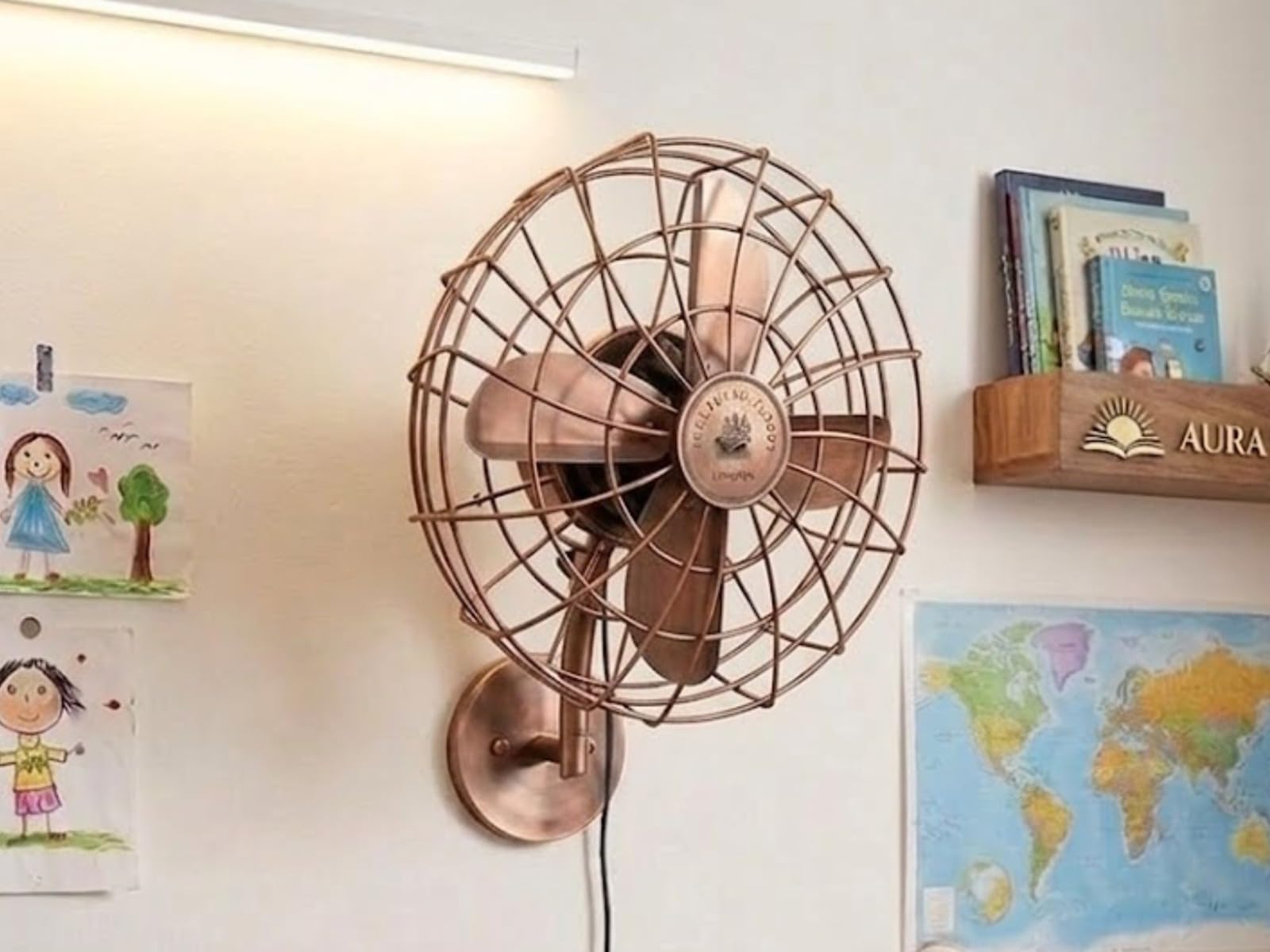 Wall Mount Fan 14 Inch Modern Metal Cooling Fan Compact Decorative Electric Fan For Home Office Bedroom Study Room Industrial Vintage Style (Copper)-image-21