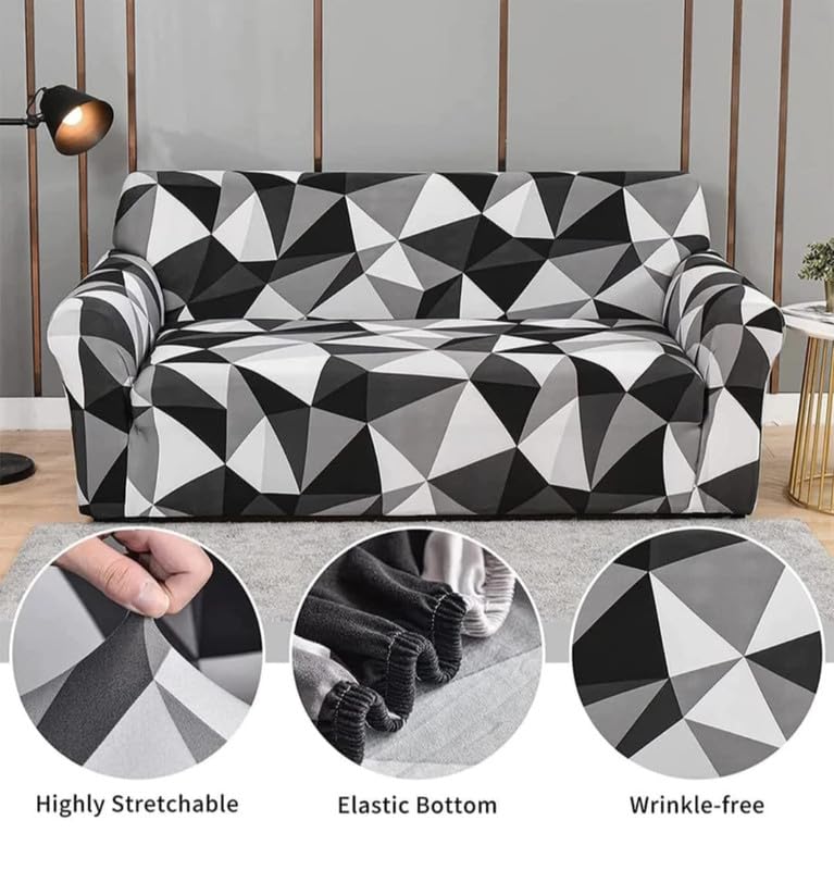 Image of HK 3 Seater Universal Elastic Sofa Cover | 360 Fully Covered Anti-Slip Washable Couch Cover Protector | 140 GSM Stretch Fit Polyester + Spandex Slipcover (180-230cm /SC-004-03)