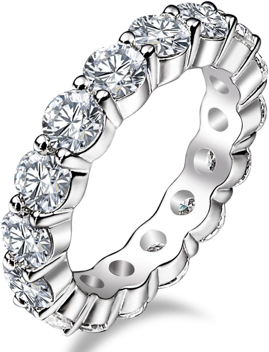 Moissanite Eternity Rings, 5cttw D Color Round Cut Moissanite 925 Sterling Silver Wedding Band Rings for Women