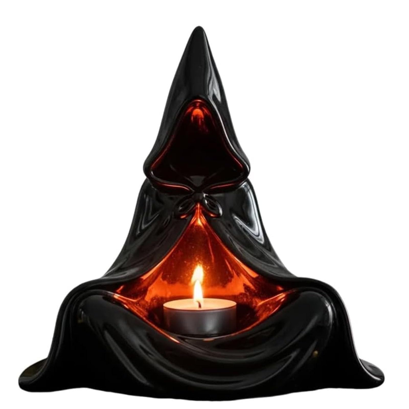 Resins Mystical Wizard Figurine Tealight Candleholder Detailed Hooded Cloak Sitting Statue Halloween Centerpieces Decors Halloween Tealight CandleHolder