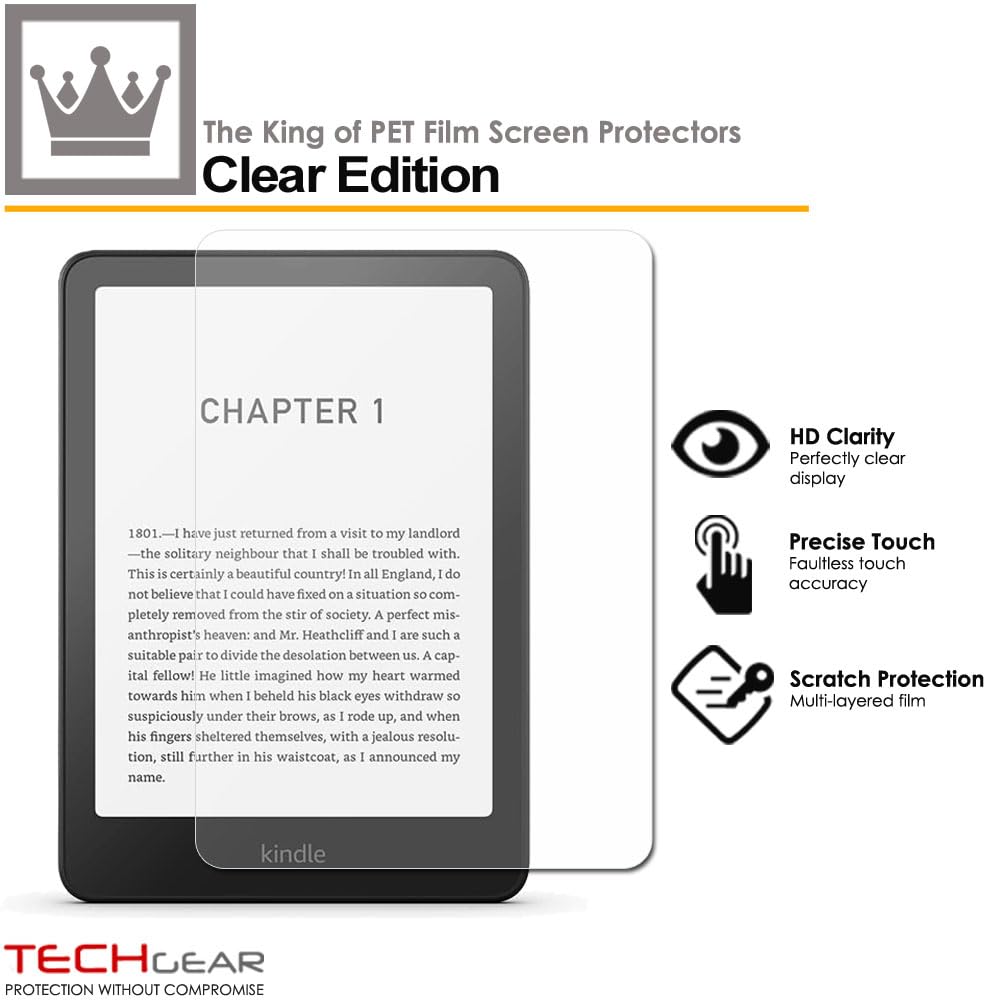 TECHGEAR 2-pak ochraniaczy ekranu do 17.8 cm Amazon Kindle Paperwhite/Signature/Paperwhite Kids/Kindle Colorsoft (wydanie 2024 / 12. generacji) CLEAR pełna osłona ekranu wyświetlacza LCD