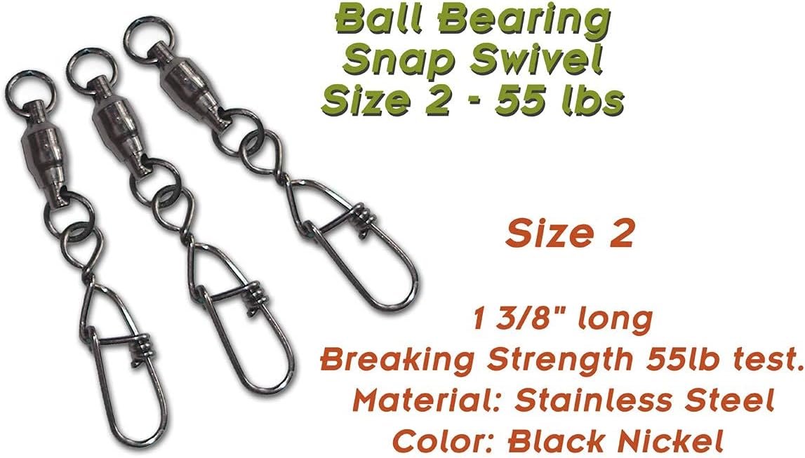 Torpedo Ball Bearing Snap Swivels Size 2 55 lb Qty 10
