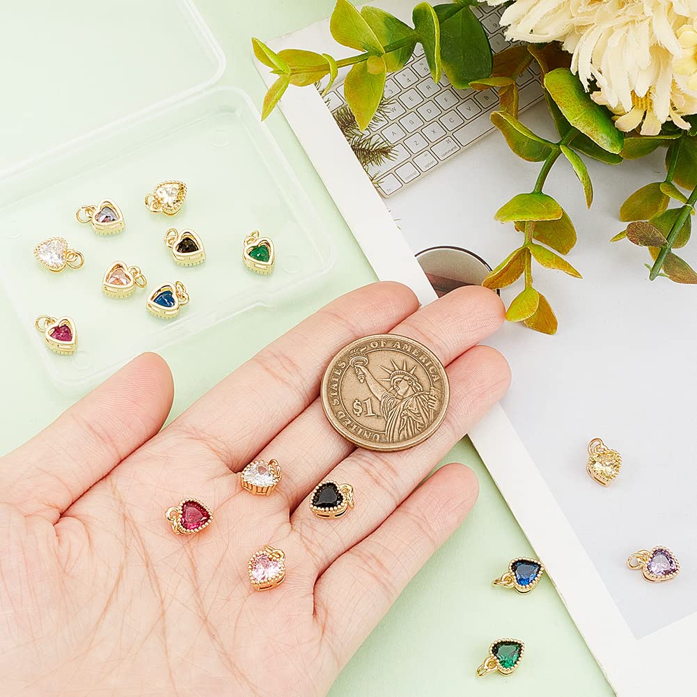 AHANDMAKER 6 Zirkonia Herz Charms - 12x12,5mm Messing Anhänger Für DIY Schmuck