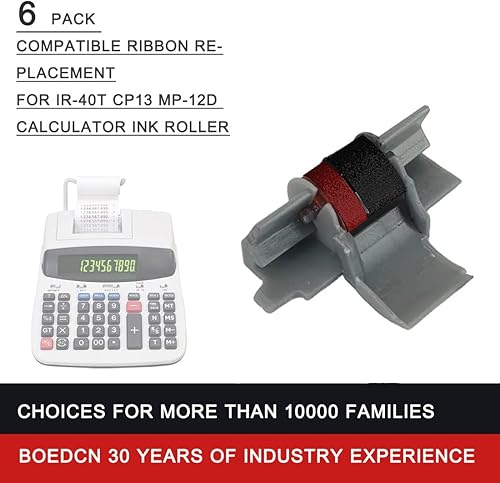 Miniatura 2 de Paquete de 6 cintas de repuesto compatibles para calculadora Casio hr-100tm hr-170RC, rodillo de tinta para calculadora IR-40T, compatible con Casio