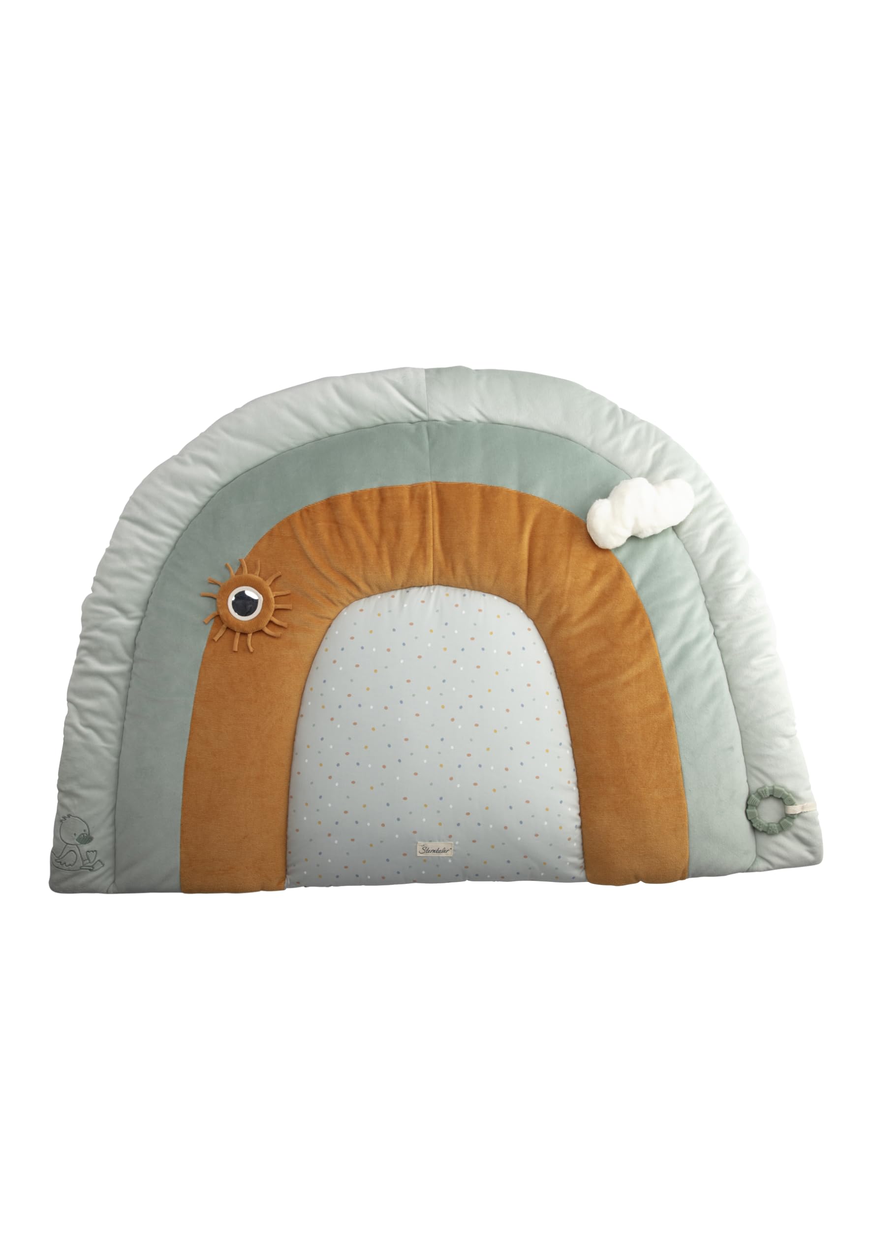 Spieldecke Ente Edda Lou, Baby Krabbeldecke halbrund mit Spiegel, Quietsche und Silikon Beißring,