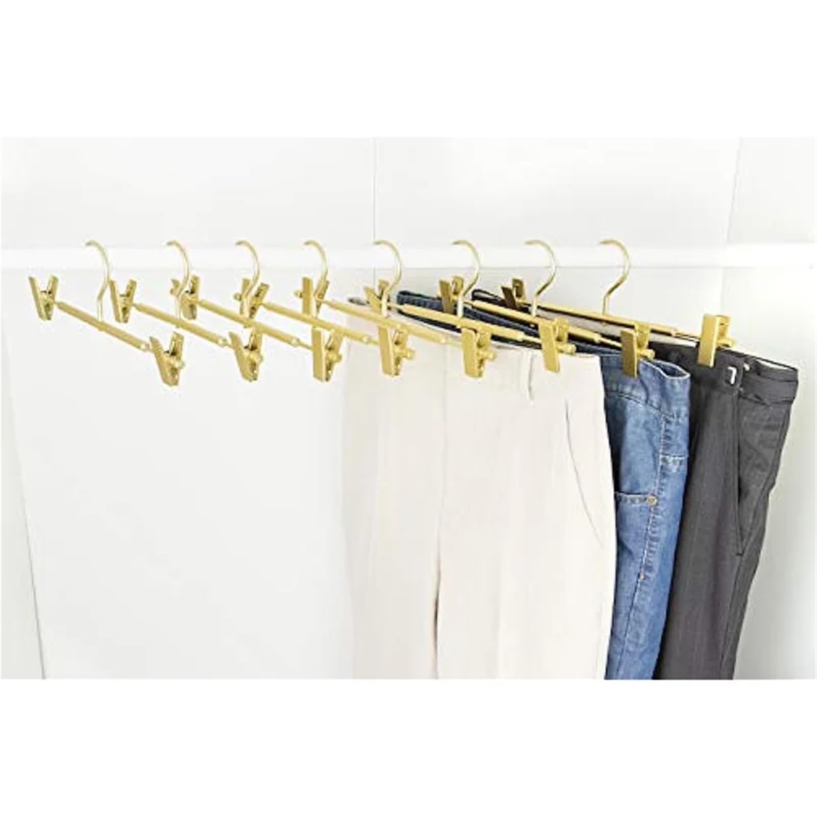 Perchas Pantalones Perchas de Aluminio Dorado for Pantalones, 5 Unidades, Suaves, Ligeras y Resistentes, Metal, con 2 Clips Antideslizantes Ajustables Gancho Giratorio(Gold)
