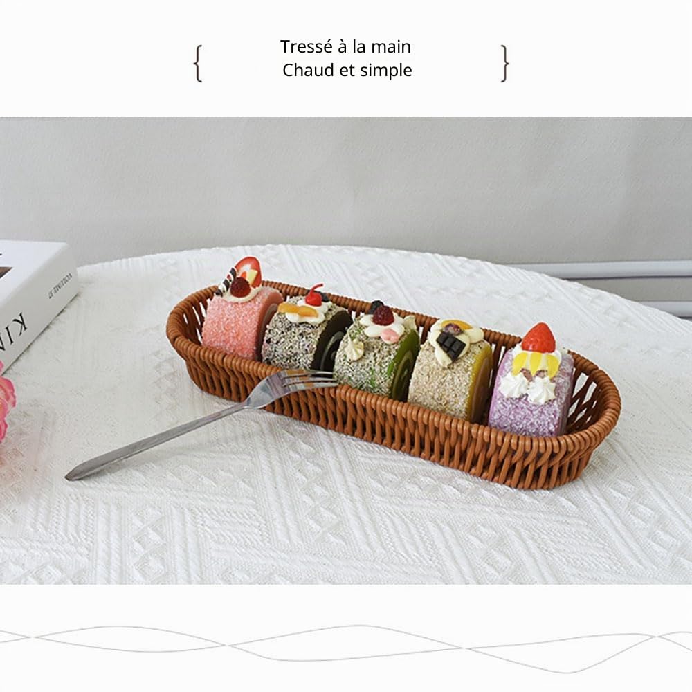 RT&BS Panier à Couverts en Osier, Petit Panier à Pain en Osier pour la Table, Paniers de Rangement Tissés à la main pour Couteaux, Fourchettes, Cuillères, Baguettes (3pcs, Ovale)